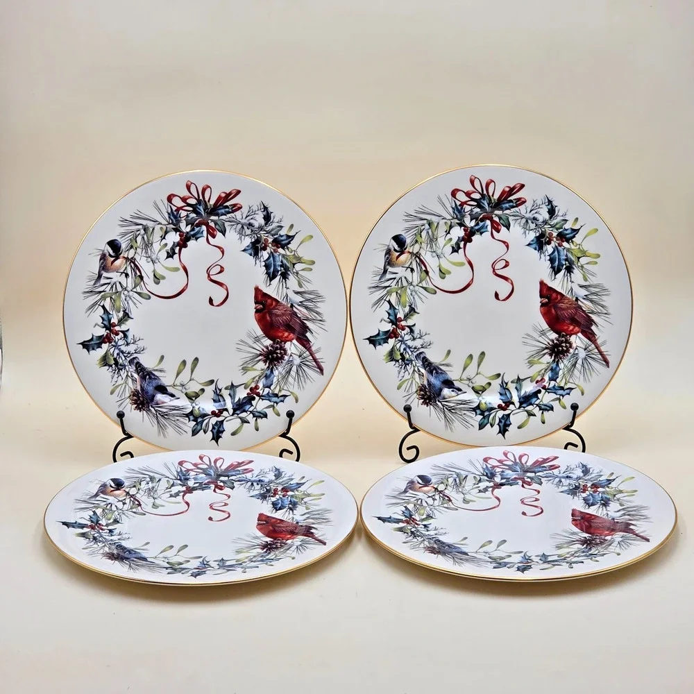 Lenox Winter Greetings Dinner Plate Set of 4 USA Millennium 10.75 Fine Ivory VTG